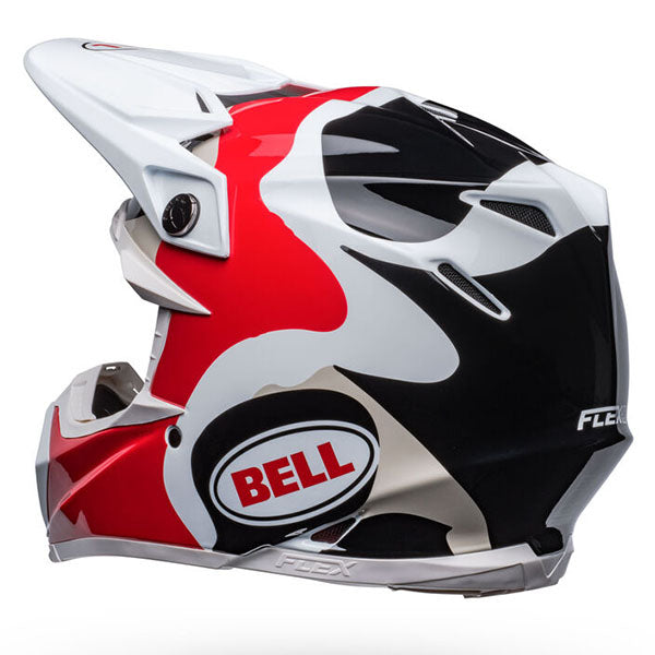 motorcycle helmet, rear view, showing aerodynamic shell design, ventilation ports, and secure retention system built for rider comfort and protection