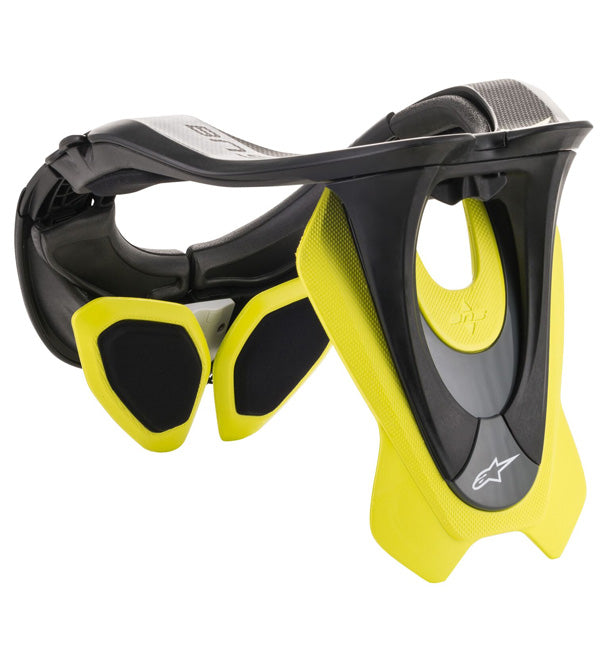 Studio product photo of Alpinestars BNS Tech-2 Neck Support — Black/ yellow, XS/M, SKU 482-6012 on a white background, suitable for motocross and powersports use.