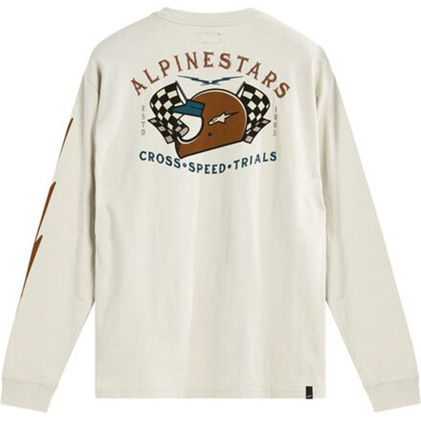 Crisp studio image on a white background of Alpinestars Full Face Long-Sleeve T-Shirt; showing tee fit, printed graphics, and crew neckline; SKU 3030233