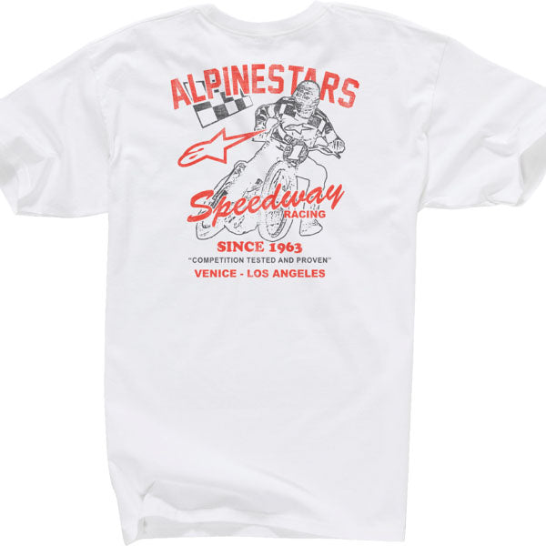 Crisp studio image on a white background of Alpinestars Speedway T-Shirt; showing tee fit, printed graphics, and crew neckline; SKU 303023230 - alternate view