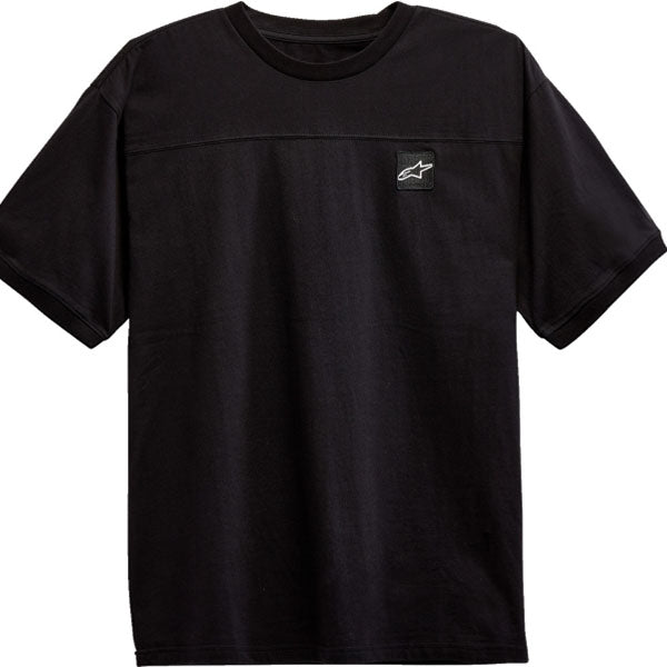 Clean studio shot of Alpinestars Chunk Knit T-Shirt; showing tee fit, printed graphics, and crew neckline; SKU 3030232; Colors: Black, Sand; Sizes: M-2XL