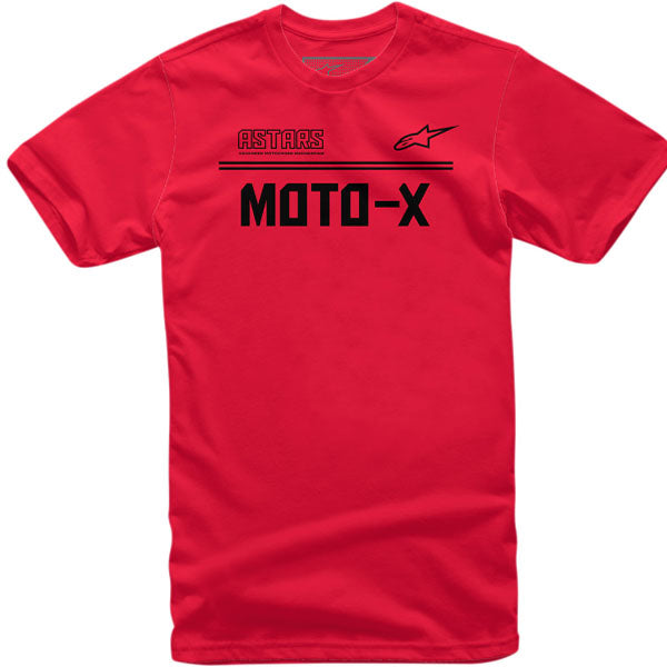 Professional studio photo of Alpinestars Moto X T-Shirt; showing tee fit, printed graphics, and crew neckline; SKU 3030208; Sizes: M-2XL