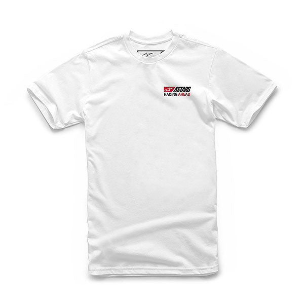 Professional studio photo of Alpinestars Placard T-Shirt; showing tee fit, printed graphics, and crew neckline; SKU 3030208; Colors: White, Black