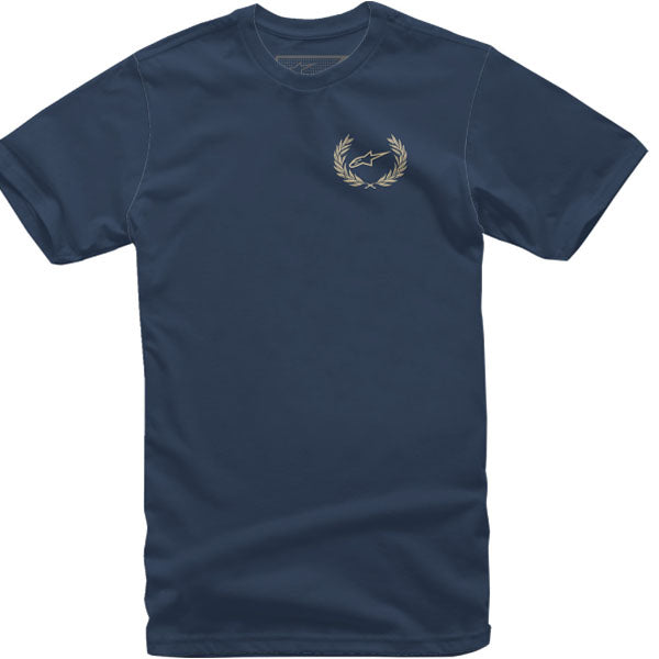 Studio photo on a white background of Alpinestars Wreath T-Shirt; showing tee fit, printed graphics, and crew neckline; SKU 303023013; Sizes: M-2XL