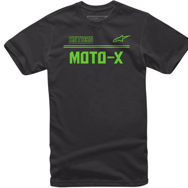 Clean studio shot of Alpinestars Moto X T-Shirt; showing tee fit, printed graphics, and crew neckline; SKU 3030208; Sizes: M-2XL