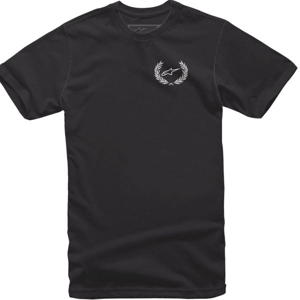 High-resolution studio image of Alpinestars Wreath T-Shirt; showing tee fit, printed graphics, and crew neckline; SKU 303023013; Sizes: M-2XL