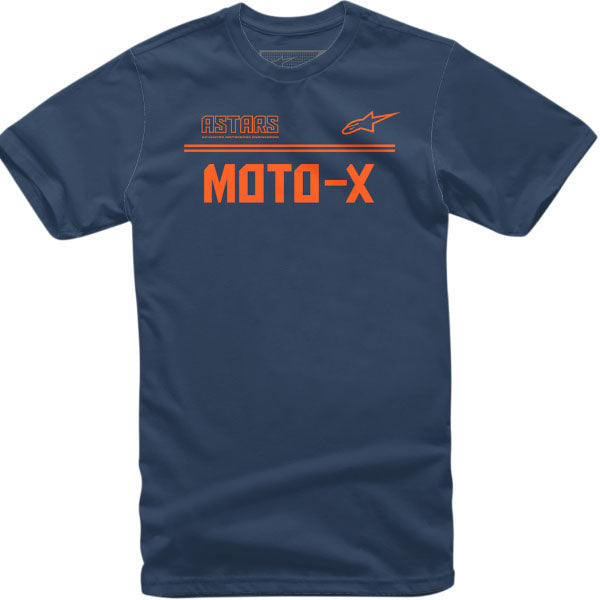 Studio photo on a white background of Alpinestars Moto X T-Shirt; showing tee fit, printed graphics, and crew neckline; SKU 3030208; Sizes: M-2XL