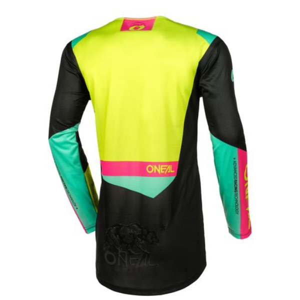 Studio photo showcasing O'Neal, Hardwear Air Slam V.24 Jersey, SKU H005-213, color options Black/Neon/Pink, White/Blue/Red, sizes XL–2X