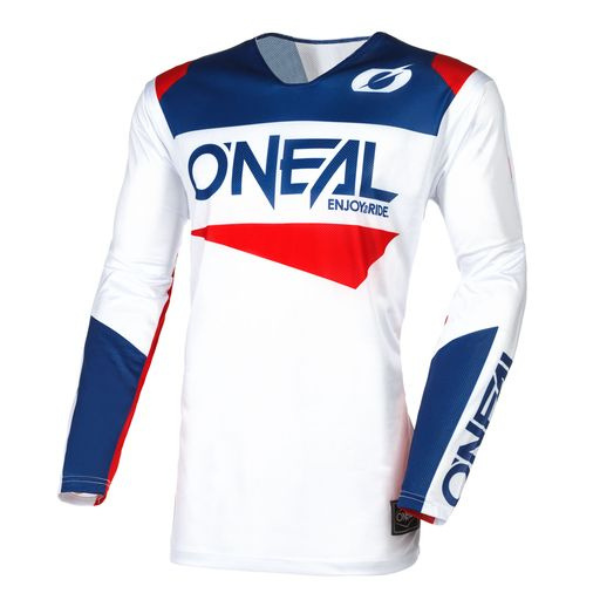 Studio product photo on a neutral background of O'Neal, Hardwear Air Slam V.24 Jersey, SKU H005-214, color options Black/Neon/Pink, White/Blue/Red, sizes XL–2X