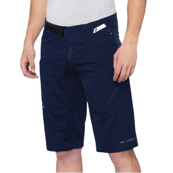 Studio photo showcasing 100%, Airmatic Short (MTB), Shorts, SKU 50010147, color options Black, Charcoal, Navy, sizes 28–38, Designed for Mountain Bike, BMX and E-Bike riders