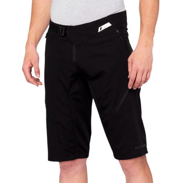 Clean studio photo on a white background of 100%, Airmatic Short (MTB), Shorts, SKU 50010004, color options Black, Charcoal, Navy, sizes 28–38, Designed for Mountain Bike, BMX and E-Bike riders