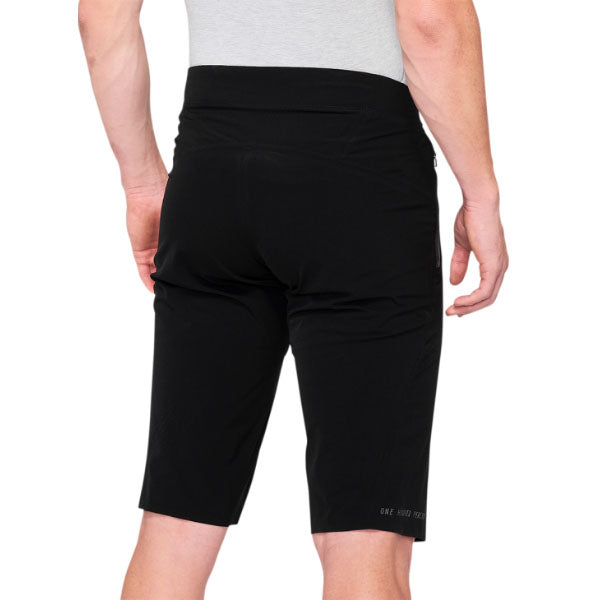 Catalog studio image of 100%, Celium Short (MTB), Shorts, SKU 50010047, color options Black, Charcoal, sizes 28–38, Designed for Mountain Bike, BMX and E-Bike riders