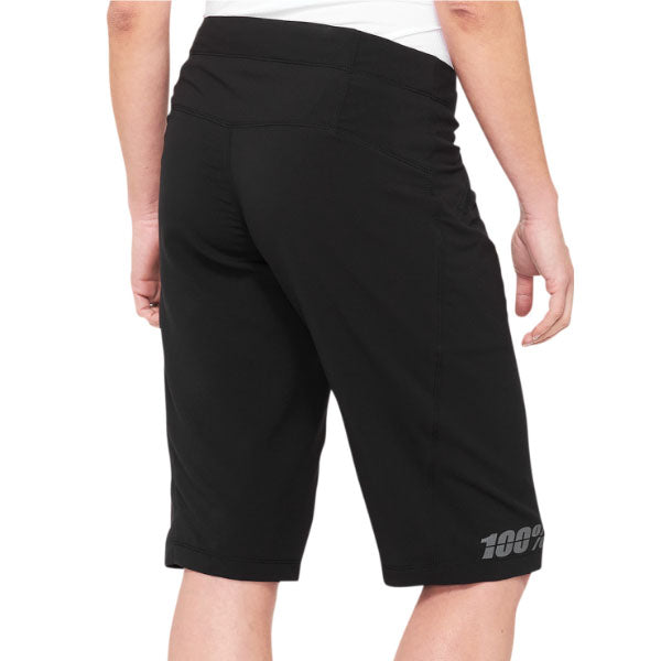 Catalog studio image of 100%, Ridecamp Short (Women) (MTB), Shorts, SKU 50020002, color Black, sizes SM, MD, LG, XL, Designed for Mountain Bike, BMX and E-Bike riders
