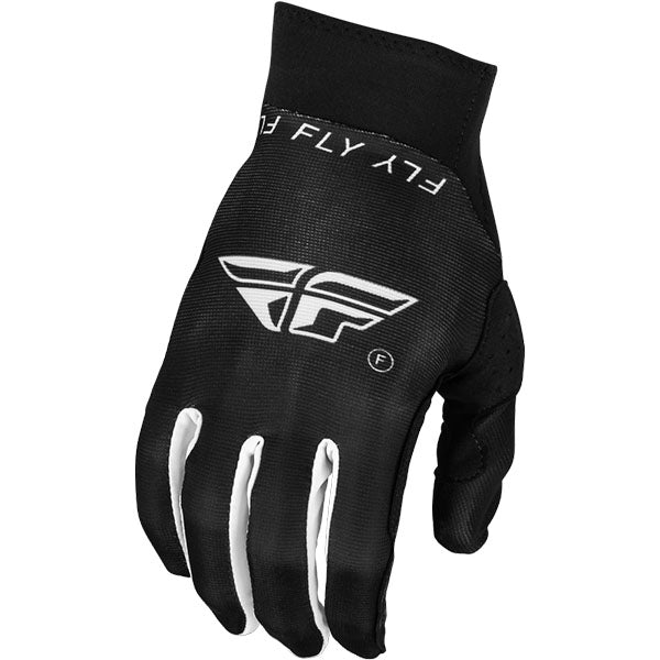 Product image of BTO Sports 0102 Fly Racing mx24 sp pro lite glove black 7563611e fde2 4be2 93ae cc815809106a motocross gloves showing fit, construction, and colorway | Available at BTO Sports
