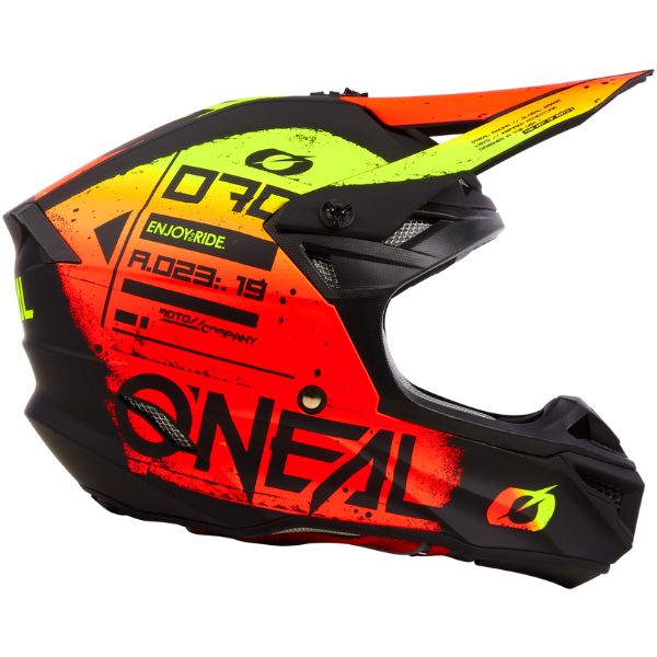 Studio product photo on a neutral background of O'Neal, 5 Series Scarz V.24 Helmet, SKU 0628-065, color options Black/White, Black/Red, sizes XS–2X
