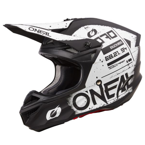 Studio image on a white background of O'Neal, 5 Series Scarz V.24 Helmet, SKU 0628-061, color options Black/White, Black/Red, sizes XS–2X