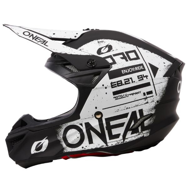 Studio photo showcasing O'Neal, 5 Series Scarz V.24 Helmet, SKU 0628-052, color options Black/White, Black/Red, sizes XS–2X