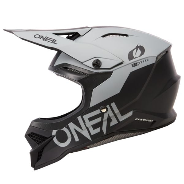 Studio photo showcasing O'Neal, 3 Series Solid Black Cement V.24 Helmet, SKU 0627-033, color options Black/Cement, sizes XS–2X