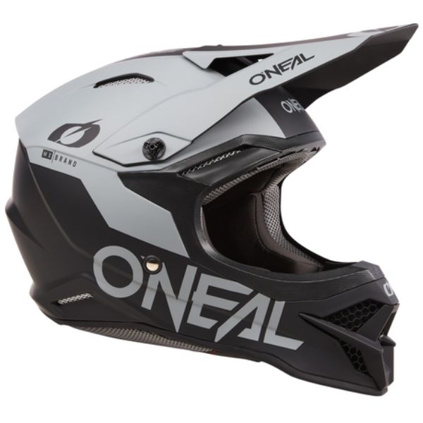 Studio image on a white background of O'Neal, 3 Series Solid Black Cement V.24 Helmet, SKU 0627-035, color options Black/Cement, sizes XS–2X