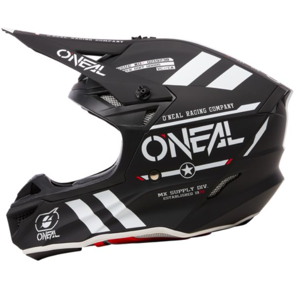 Studio image on a white background of O'Neal, 5 Series Warhawk V.24 Helmet, SKU 0628-073, color options Black, Red, sizes XS–2X