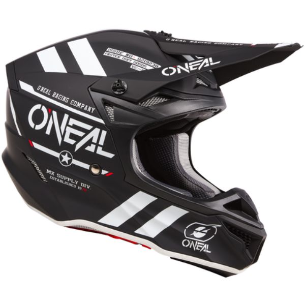 Studio image highlighting O'Neal, 5 Series Warhawk V.24 Helmet, SKU 0628-076, color options Black, Red, sizes XS–2X