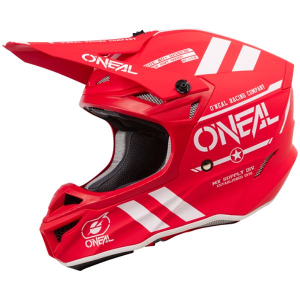 Studio image on a white background of O'Neal, 5 Series Warhawk V.24 Helmet, SKU 0628-084, color options Black, Red, sizes XS–2X