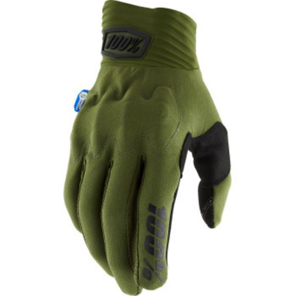 Detailed studio photograph of 100%, Cognito Smart Shock Glove, Offroad Gloves, SKU 33307539, color options Fluo Yellow, Fluo Orange, Black, Army Green, Red, sizes SM, MD, LG, XL, 2XL