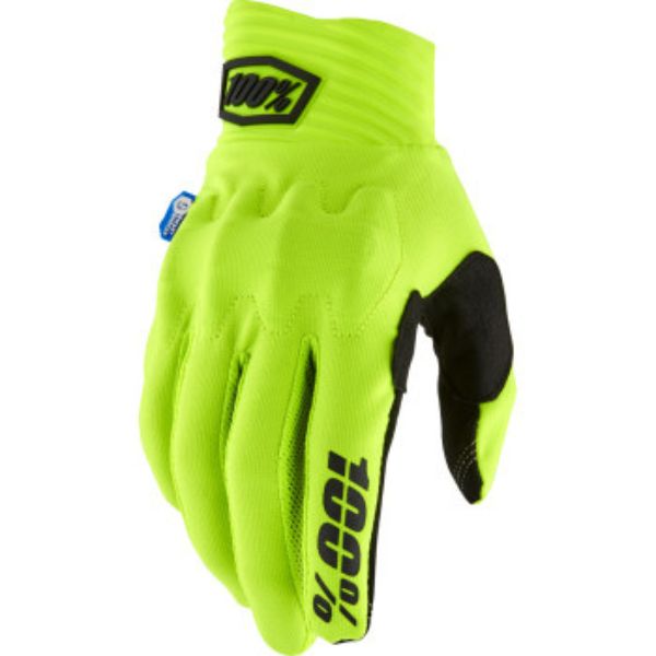 Clean studio photo on a white background of 100%, Cognito Smart Shock Glove, Offroad Gloves, SKU 33307549, color options Fluo Yellow, Fluo Orange, Black, Army Green, Red, sizes SM, MD, LG, XL, 2XL