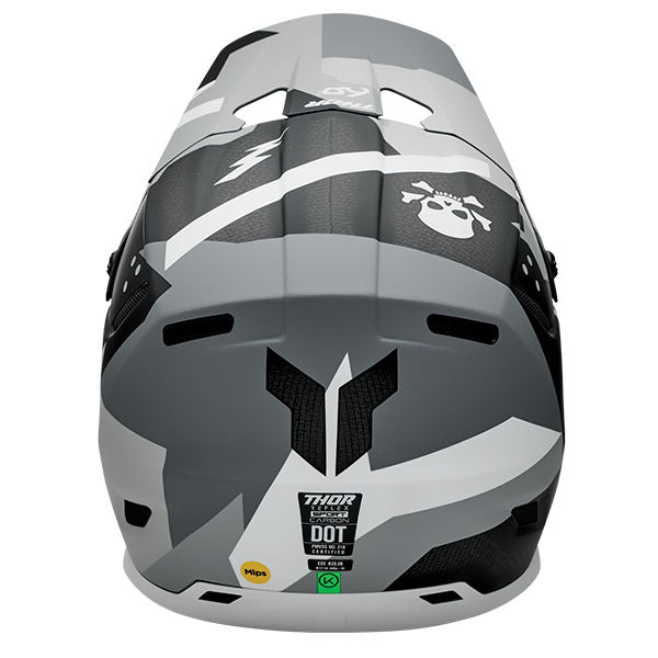 Studio view of Thor - Reflex Sport Carbon Brave MIPS Helmet helmet helmet, in Gray and White, vented chin bar and intake ports, on a clean white background, (SKU 011087) Colors: Gray and White Sizes: 2XL, LG, MD, SM, XL, XS