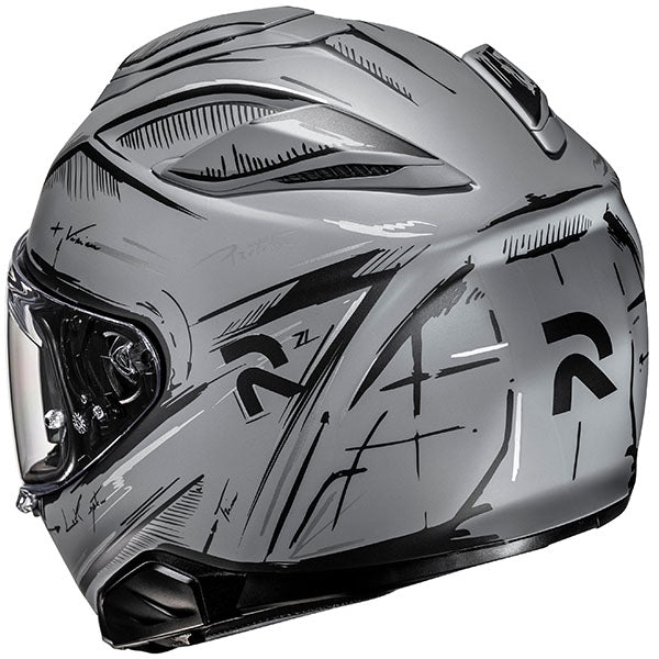 rear view of HJC SKU 805143505, sizes XS, SM, MD, LG, XL for motorcycle helmet, street bike, full-face helmet, and powersports use.