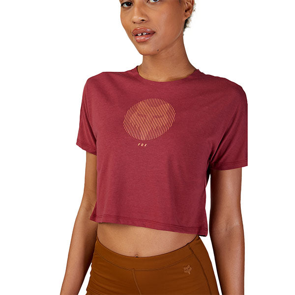 Studio photo on a white background of Fox Racing Zenade Tech Tee (Womens); showing tee fit, printed graphics, and crew neckline; SKU 30816-175-XS
