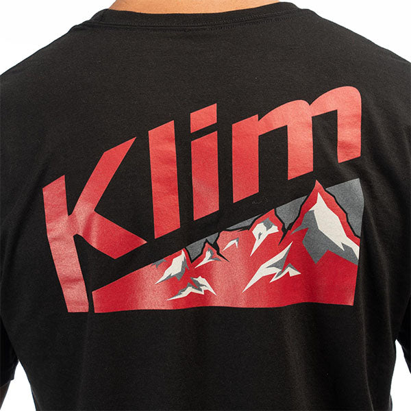 High-resolution studio image of Klim Mountain Peak Tri-Blend Tee; showing tee fit, printed graphics, and crew neckline; SKU 3691-000-120-281