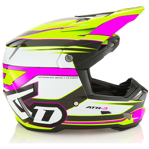 6D helmet yellow pink product view — with ODS impact management for angular and linear energy, ventilated and lightweight, SKU 13-0205.