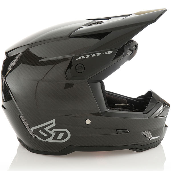 6D 6D - ATR-3 Solid Helmet motocross/off‑road full‑face helmet black gloss product view — with ODS impact management for angular and linear energy, ventilated and lightweight, SKU 13-0004.