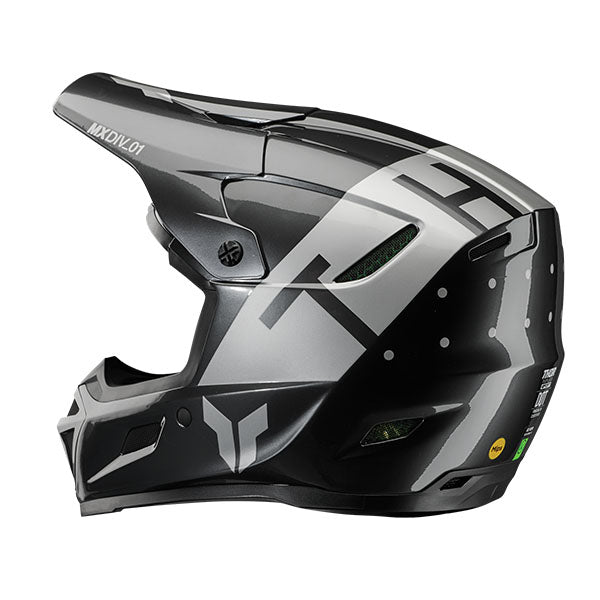 Studio view of Thor - Reflex Sport Rogue MIPS Helmet helmet helmet, in Black and Chrome, vented chin bar and intake ports, on a clean white background, (SKU 011087) Colors: Black and Chrome Sizes: 2XL, LG, MD, SM, XL, XS