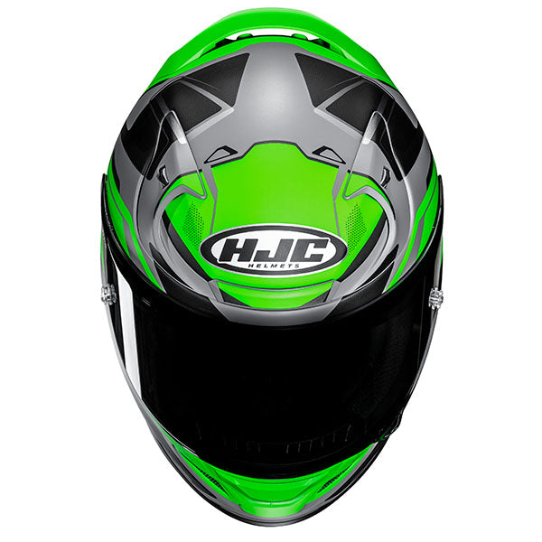 top view of HJC SKU 872220107, sizes XS, SM, MD, LG, XL for motorcycle helmet, street bike, full-face helmet, and powersports use.