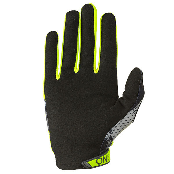 Clean studio photo on a white background of O'Neal, Matrix Camo Glove, Offroad Gloves, SKU 0391-709, color options Grey/Neon Yellow, sizes XL–2X