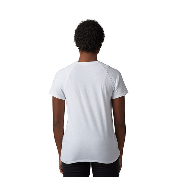 High-resolution studio image of Fox Racing Level Up Tee (Womens); showing tee fit, printed graphics, and crew neckline; SKU 30544-001-XS
