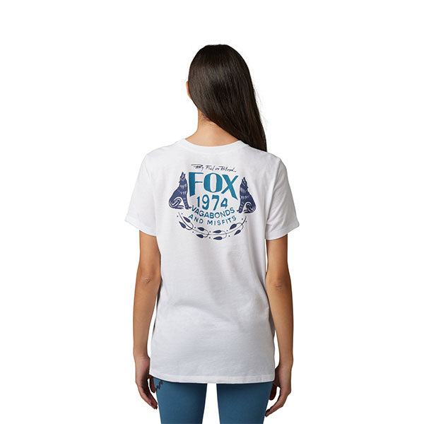 Professional studio photo of Fox Racing Predominant Tee (Womens); showing tee fit, printed graphics, and crew neckline; SKU 30797-008-XS