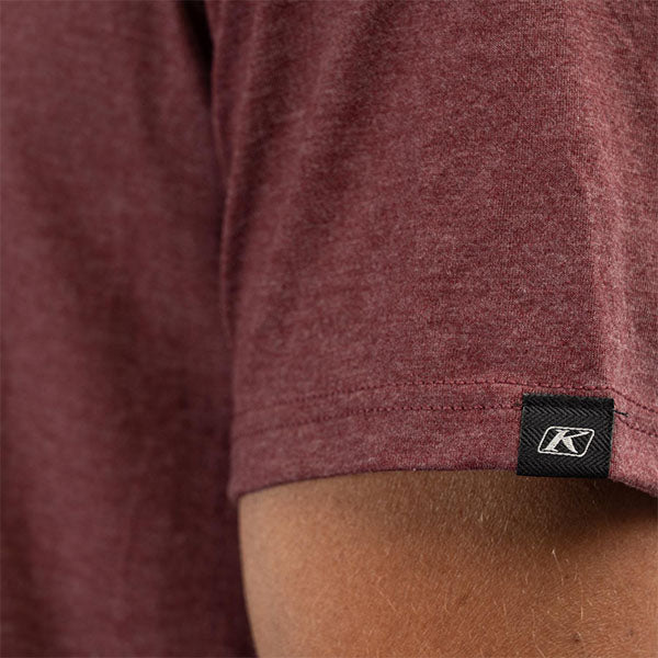 Clean studio shot of Klim K Shield Crest Tri-Blend Tee; showing tee fit, printed graphics, and crew neckline; SKU 3692-000-120-203; Sizes: S-3XL
