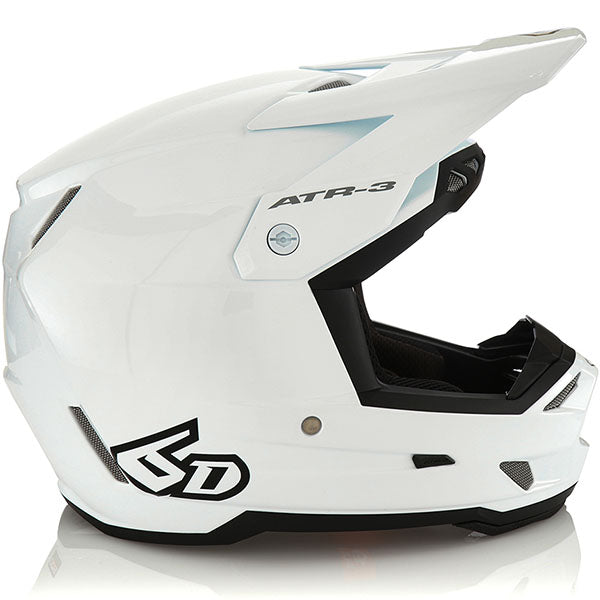 6D helmet white product view — with ODS impact management for angular and linear energy, ventilated and lightweight, SKU 16-0001.