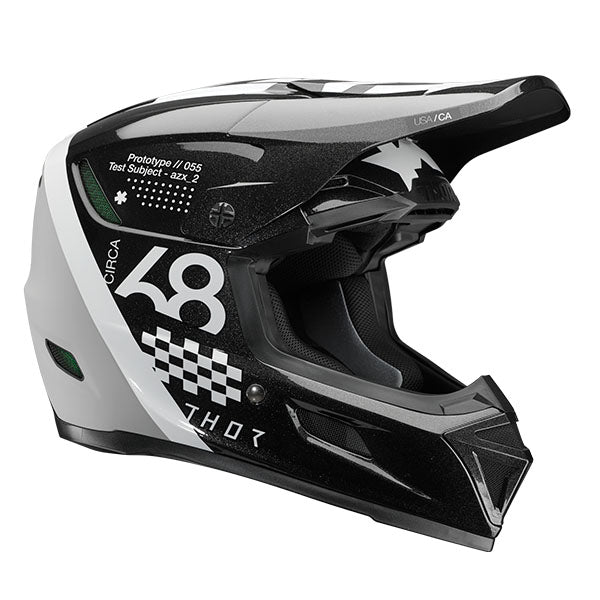Studio view of Thor - Reflex Sport Riot MIPS Helmet helmet helmet, in Gray and Acid, vented chin bar and intake ports, on a clean white background, (SKU 011087) Colors: Black and White, Gray and Acid Sizes: 2XL, LG, MD, SM, XL, XS