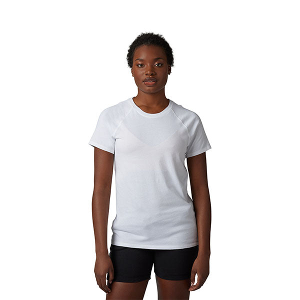 Studio photo on a white background of Fox Racing Level Up Tee (Womens); showing tee fit, printed graphics, and crew neckline; SKU 30544-001-XS