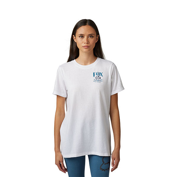 Clean studio shot of Fox Racing Predominant Tee (Womens); showing tee fit, printed graphics, and crew neckline; SKU 30797-008-XS