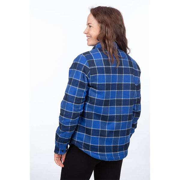 Studio photo on a white background of Klim; showing flannel shirt fit, button front, and plaid pattern; SKU 3593-000-120-244