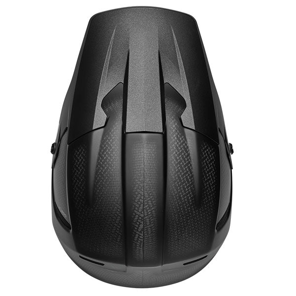 Studio view of Thor - R-Sport Carbon Stealth Helmet helmet helmet, in Black and Carbon, vented chin bar and intake ports, on a clean white background, (SKU 011087) Colors: Black and Carbon Sizes: 2XL, LG, MD, SM, XL, XS