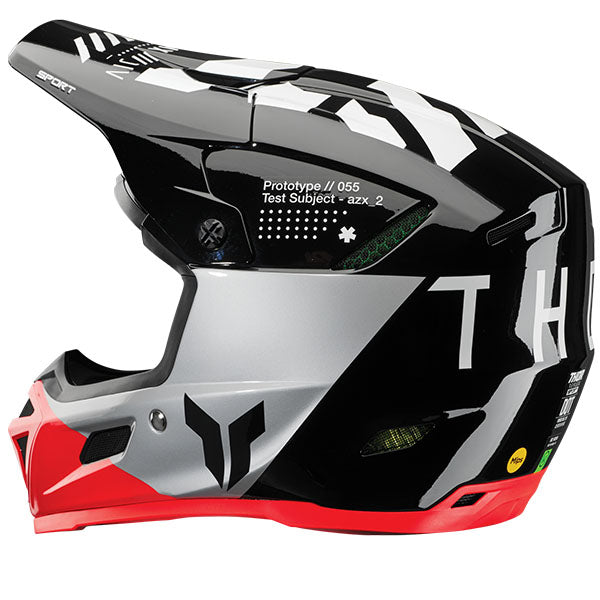 Studio view of Thor - Reflex Sport Strike MIPS Helmet helmet helmet, in Navy and Acid, vented chin bar and intake ports, on a clean white background, (SKU 011087) Colors: Black and Red, Navy and Acid Sizes: 2XL, LG, MD, SM, XL, XS