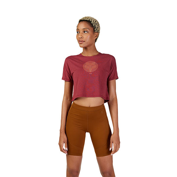 Studio photo on a white background of Fox Racing Zenade Tech Tee (Womens); showing tee fit, printed graphics, and crew neckline; SKU 30816-175-XS