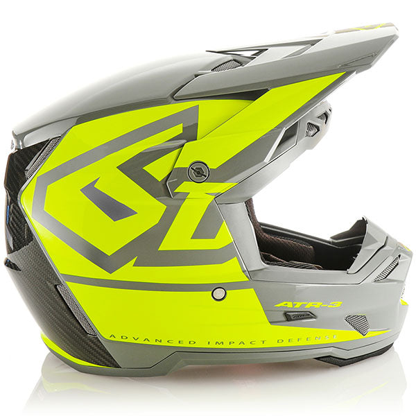 6D helmet neon product view — with ODS impact management for angular and linear energy, ventilated and lightweight, SKU 13-0106.