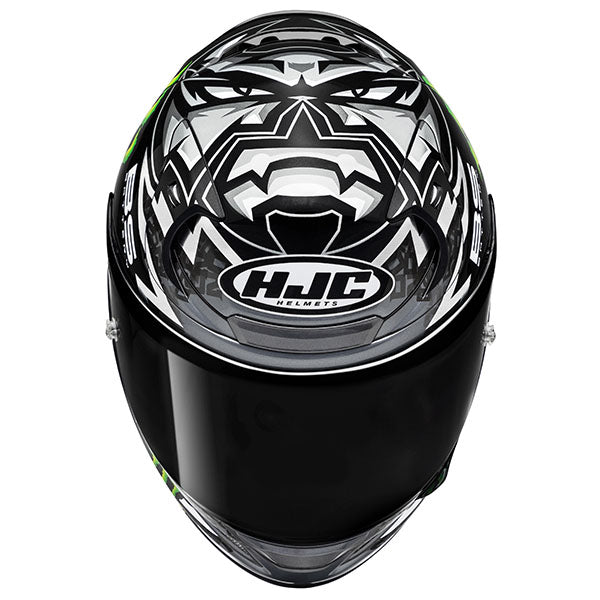 top view of HJC SKU 872200505, sizes XS, SM, MD, LG, XL for motorcycle helmet, street bike, full-face helmet, and powersports use.